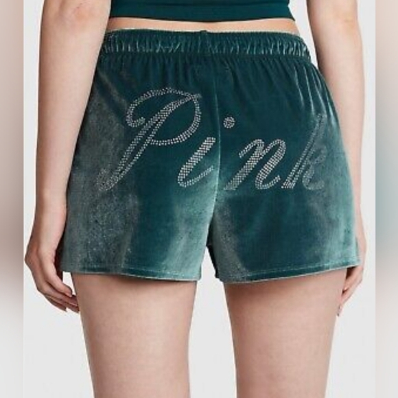 Victoria's Secret PINK VELVET BOXY BOXER PAJAMA SHORTS Green Rhinestone  XL NWT - Picture 1 of 12